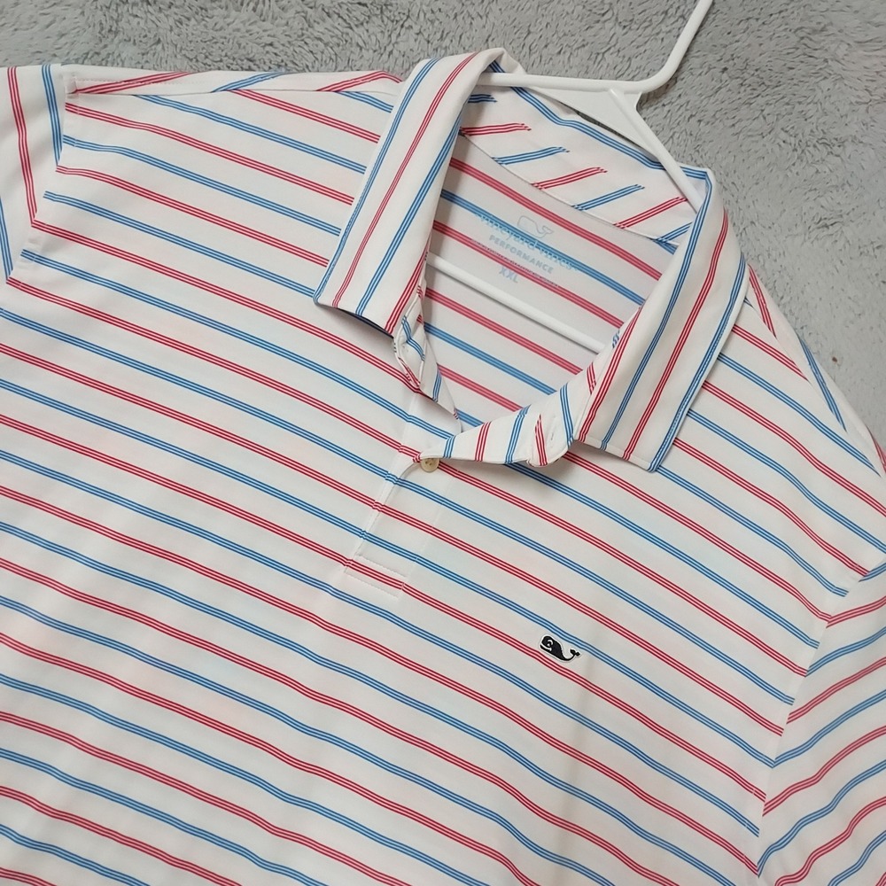 Vineyard Vines Polo Shirt Mens XXL Performance Striped White Red Blue Jersey 2XL